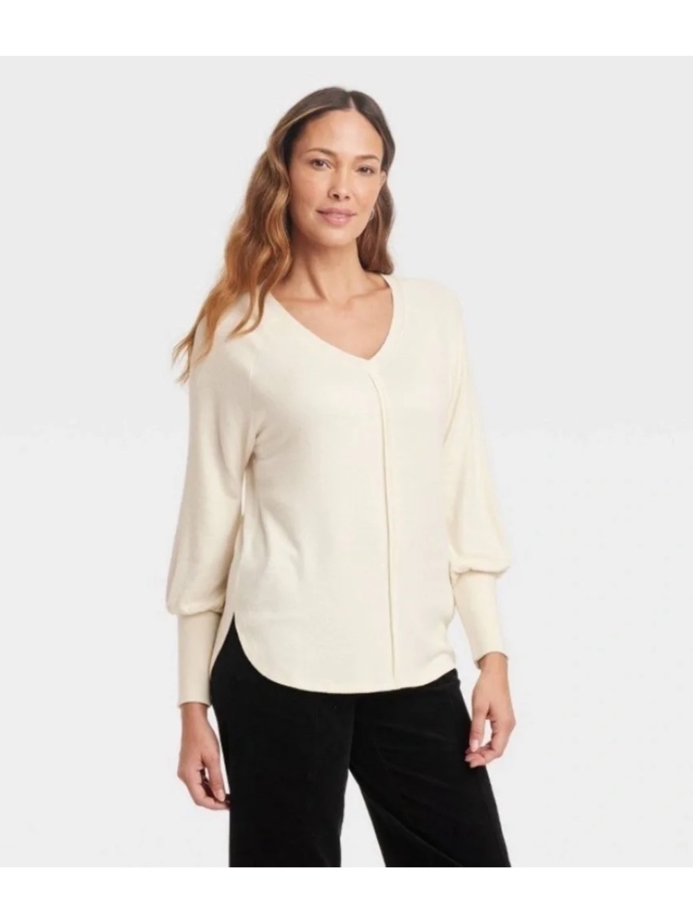 Knox Rose Cream V-Neck Long Sleeve Top